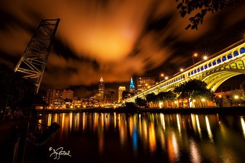 Detroit Superior Bridge at night photo by Jim Roetzel